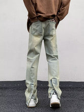 Men Jeans Spring and Autumn Zipper Split Jeans Slim Fit Skinny Straight-Leg Pants